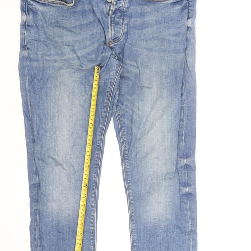 River Island Men's Blue Slim Straight Jeans 34W 32L Distressed Denim