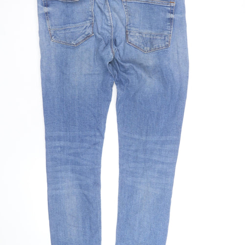 River Island Men's Blue Slim Straight Jeans 34W 32L Distressed Denim