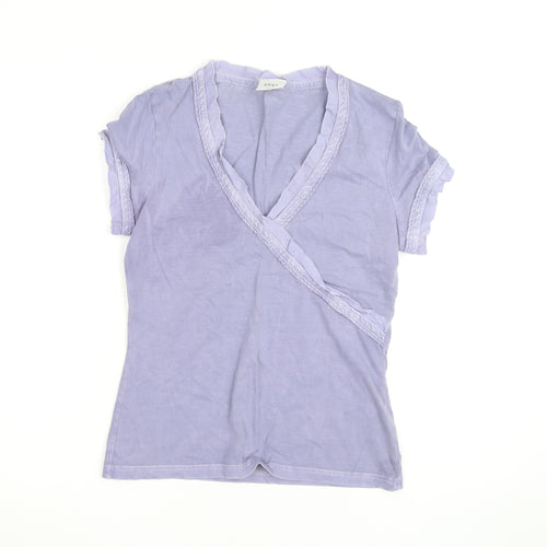 Next Women Purple Wrap Ruffle Cotton Short Sleeve T-Shirt UK 12