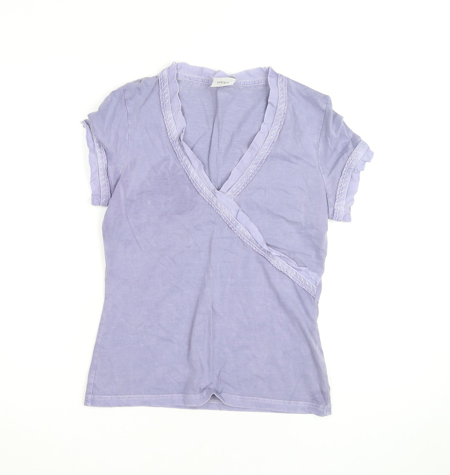 Next Women Purple Wrap Ruffle Cotton Short Sleeve T-Shirt UK 12