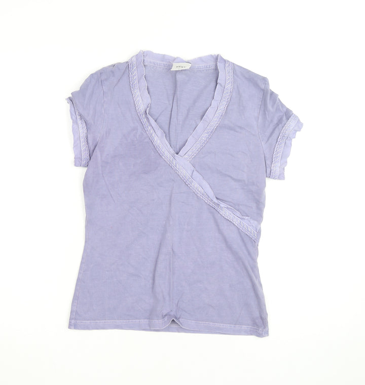 Next Women Purple Wrap Ruffle Cotton Short Sleeve T-Shirt UK 12