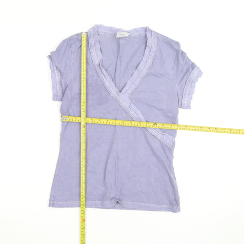 Next Women Purple Wrap Ruffle Cotton Short Sleeve T-Shirt UK 12