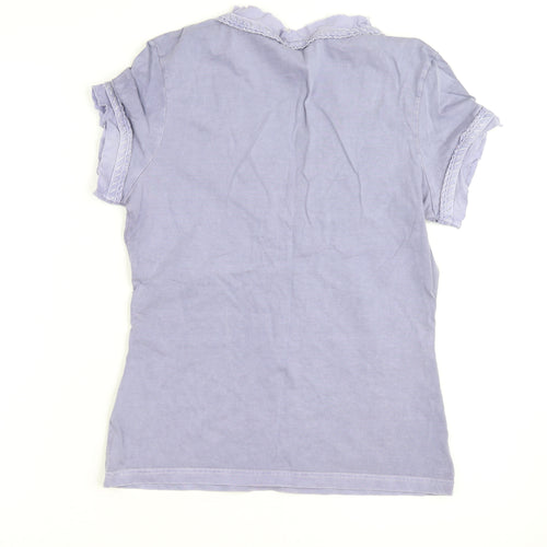 Next Women Purple Wrap Ruffle Cotton Short Sleeve T-Shirt UK 12