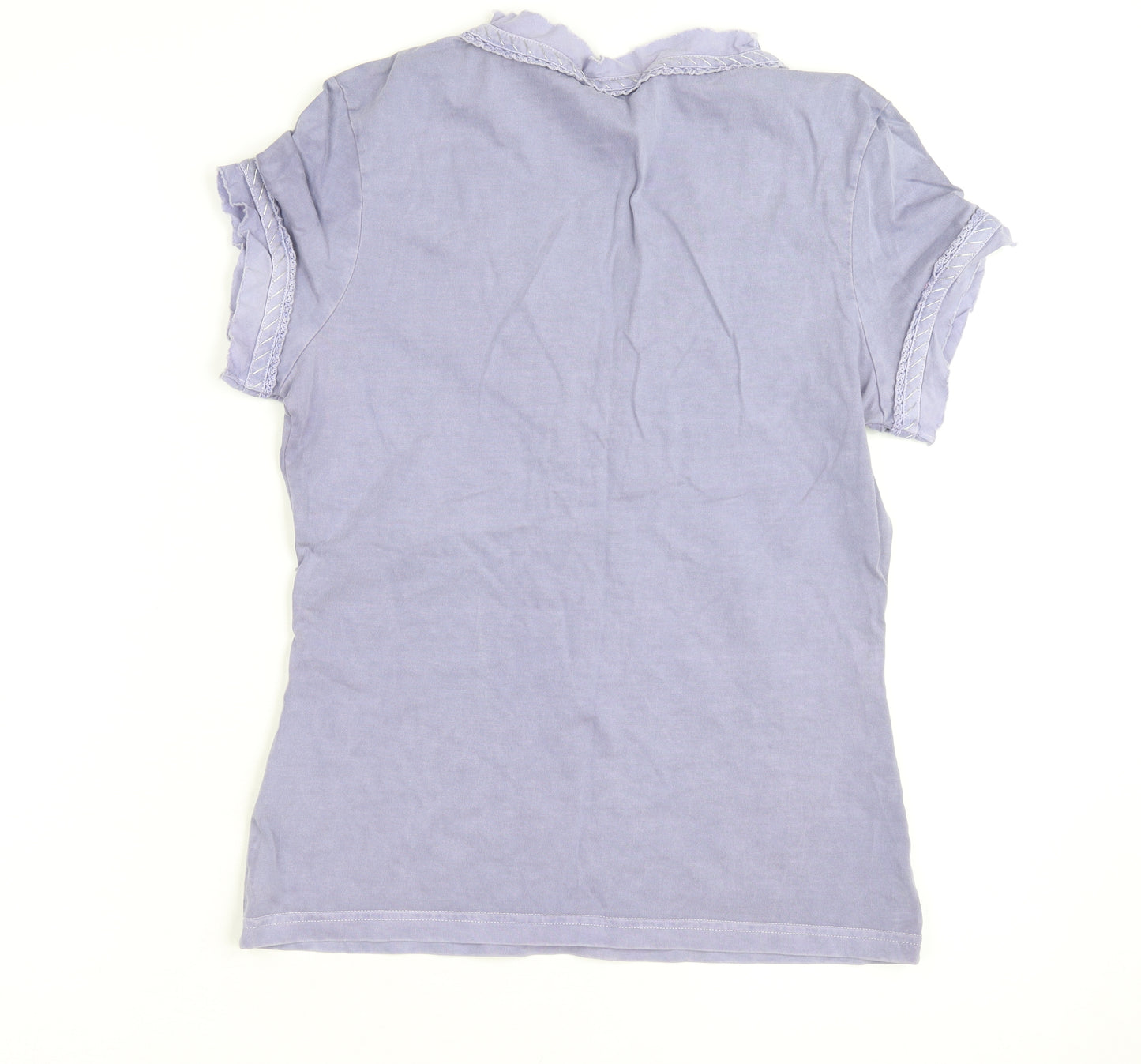 Next Women Purple Wrap Ruffle Cotton Short Sleeve T-Shirt UK 12