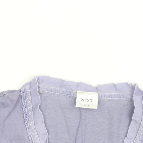 Next Women Purple Wrap Ruffle Cotton Short Sleeve T-Shirt UK 12