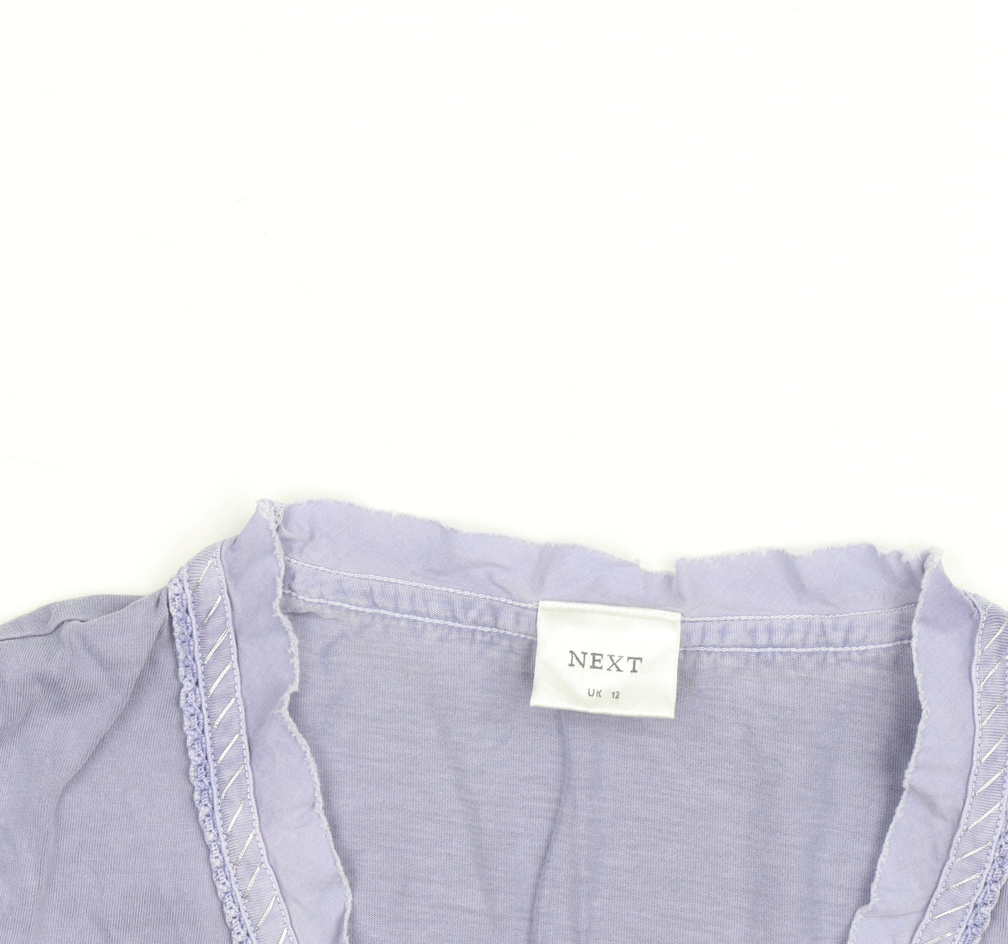 Next Women Purple Wrap Ruffle Cotton Short Sleeve T-Shirt UK 12