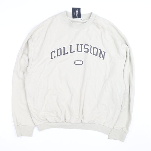 Collusion Men Beige Crew Neck Pullover Sweatshirt M