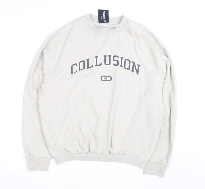 Collusion Men Beige Crew Neck Pullover Sweatshirt M