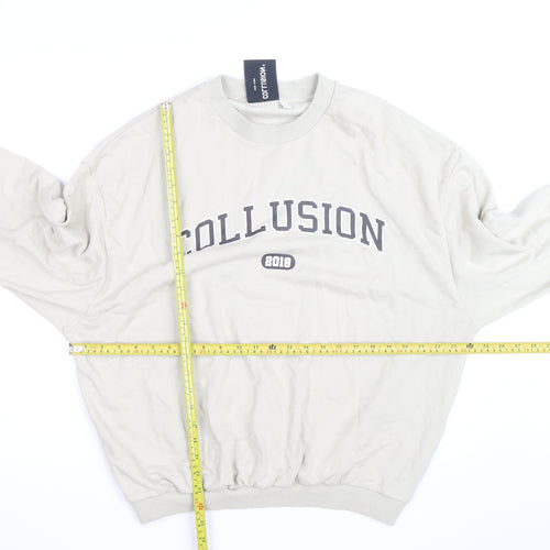 Collusion Men Beige Crew Neck Pullover Sweatshirt M