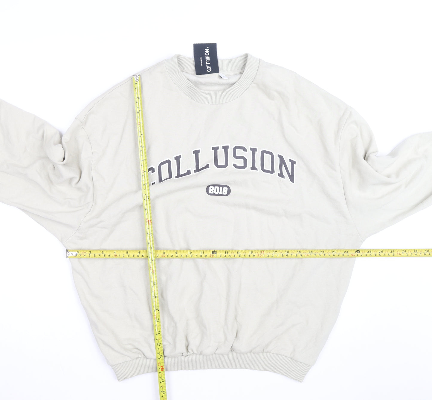 Collusion Men Beige Crew Neck Pullover Sweatshirt M