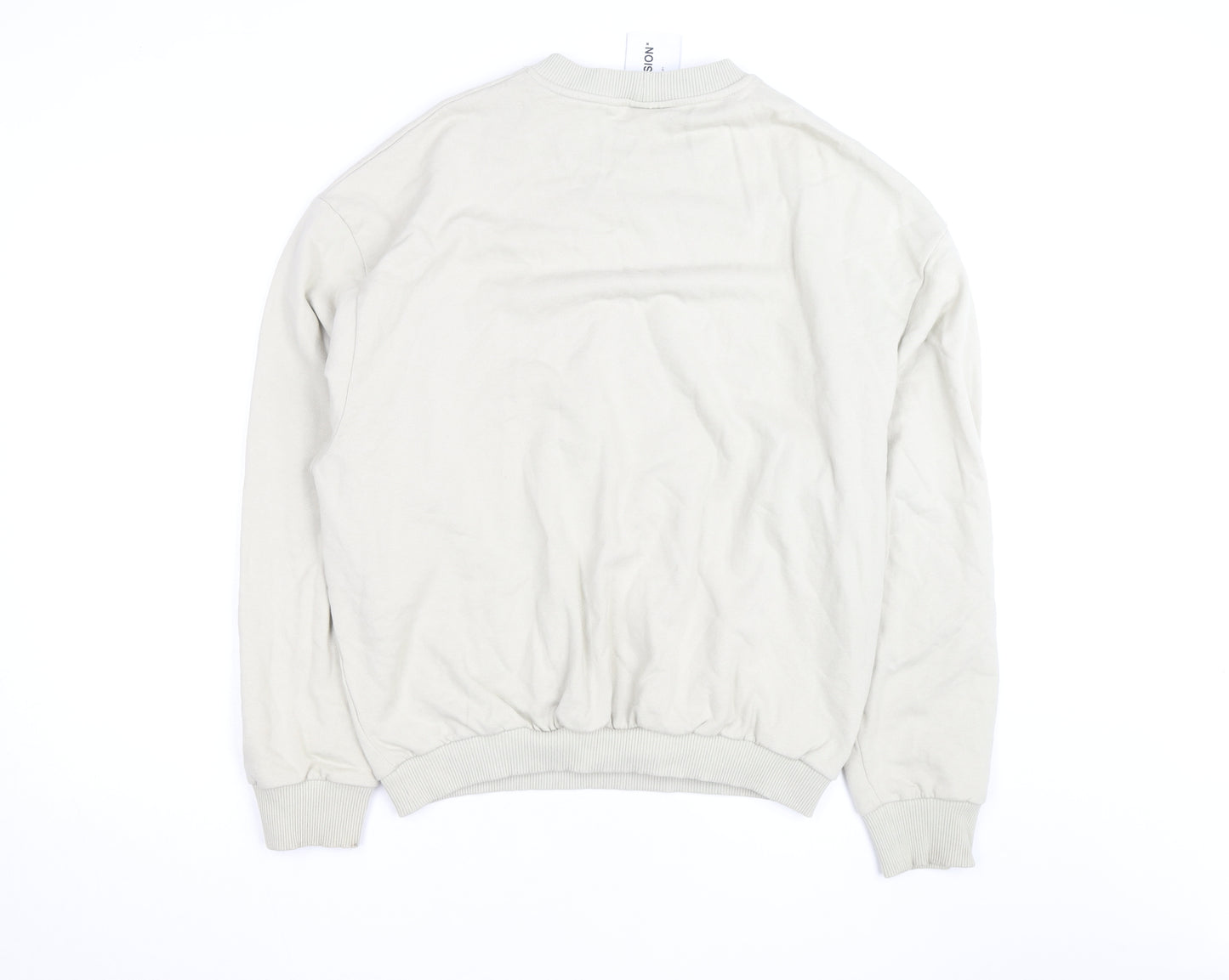 Collusion Men Beige Crew Neck Pullover Sweatshirt M