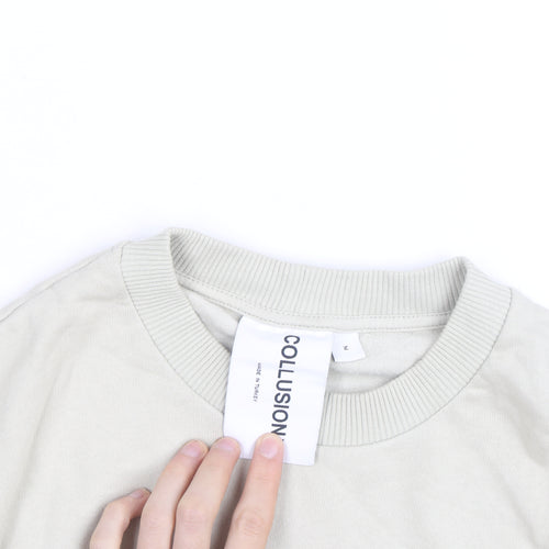 Collusion Men Beige Crew Neck Pullover Sweatshirt M