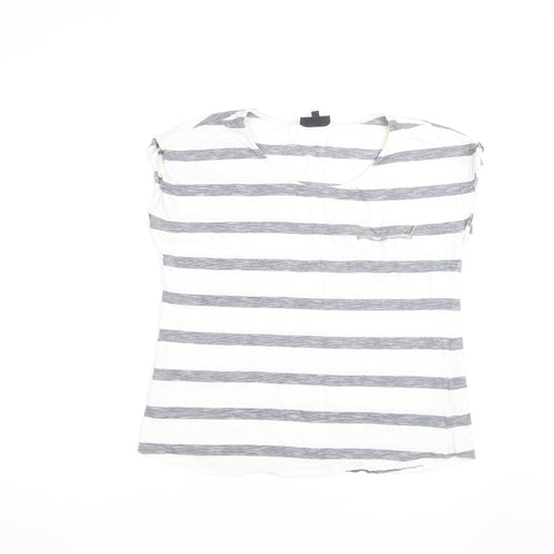 Warehouse Women’s Grey Stripe Cotton T-Shirt UK 16 Zip Pocket