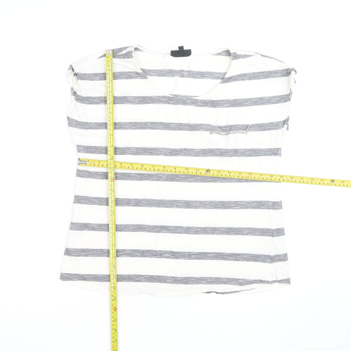 Warehouse Women’s Grey Stripe Cotton T-Shirt UK 16 Zip Pocket
