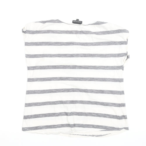 Warehouse Women’s Grey Stripe Cotton T-Shirt UK 16 Zip Pocket