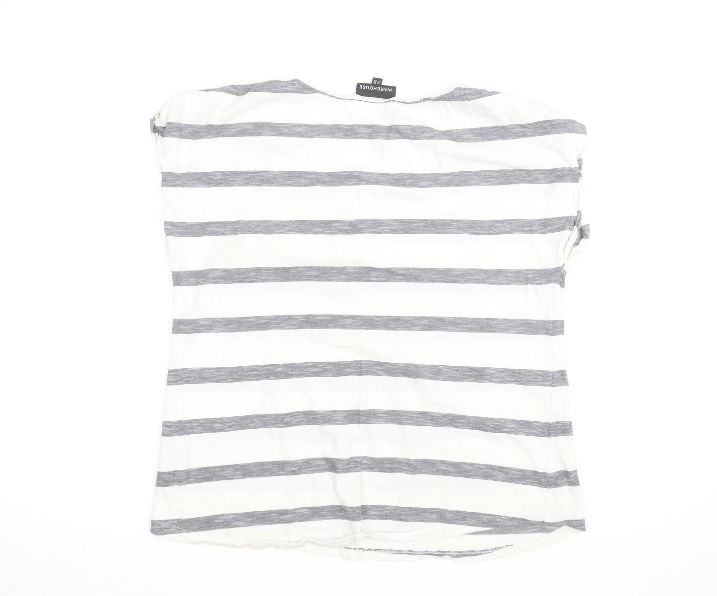 Warehouse Women’s Grey Stripe Cotton T-Shirt UK 16 Zip Pocket