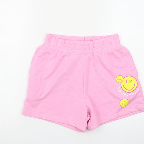 SmileyWorld Women's Pink XS Sweat Shorts with Logo Print