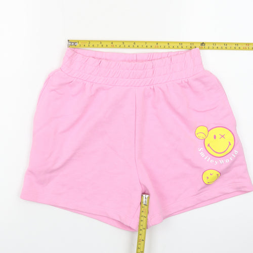 SmileyWorld Women's Pink XS Sweat Shorts with Logo Print