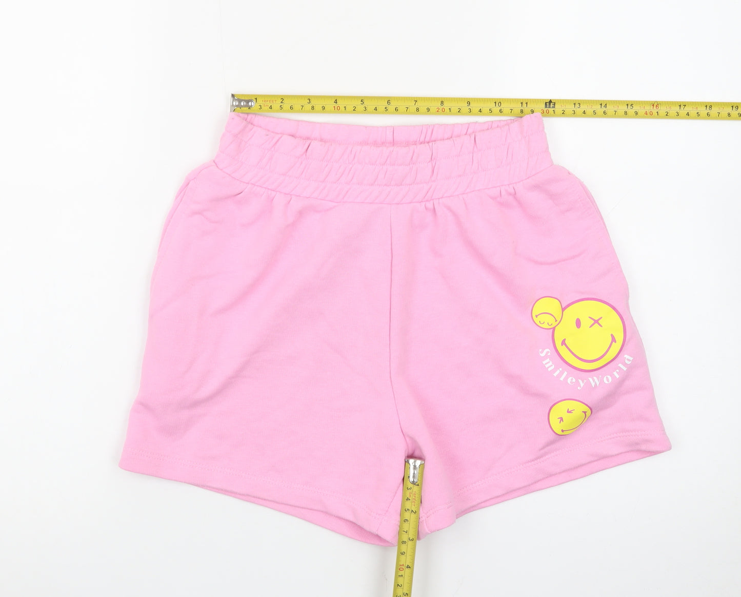 SmileyWorld Women's Pink XS Sweat Shorts with Logo Print