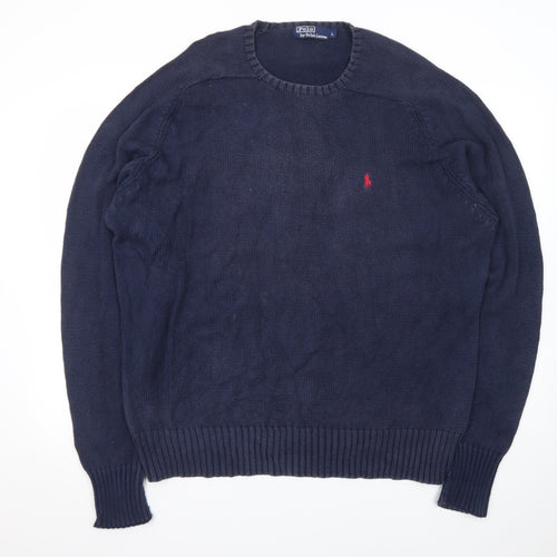 Ralph Lauren Men's Blue Cotton Crew Neck Jumper Size L