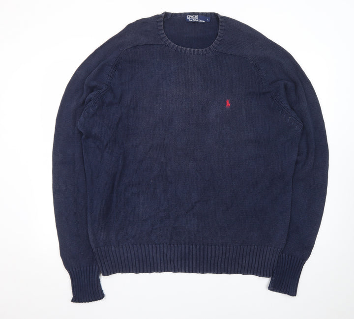 Ralph Lauren Men's Blue Cotton Crew Neck Jumper Size L