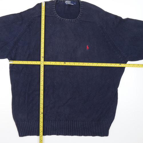 Ralph Lauren Men's Blue Cotton Crew Neck Jumper Size L