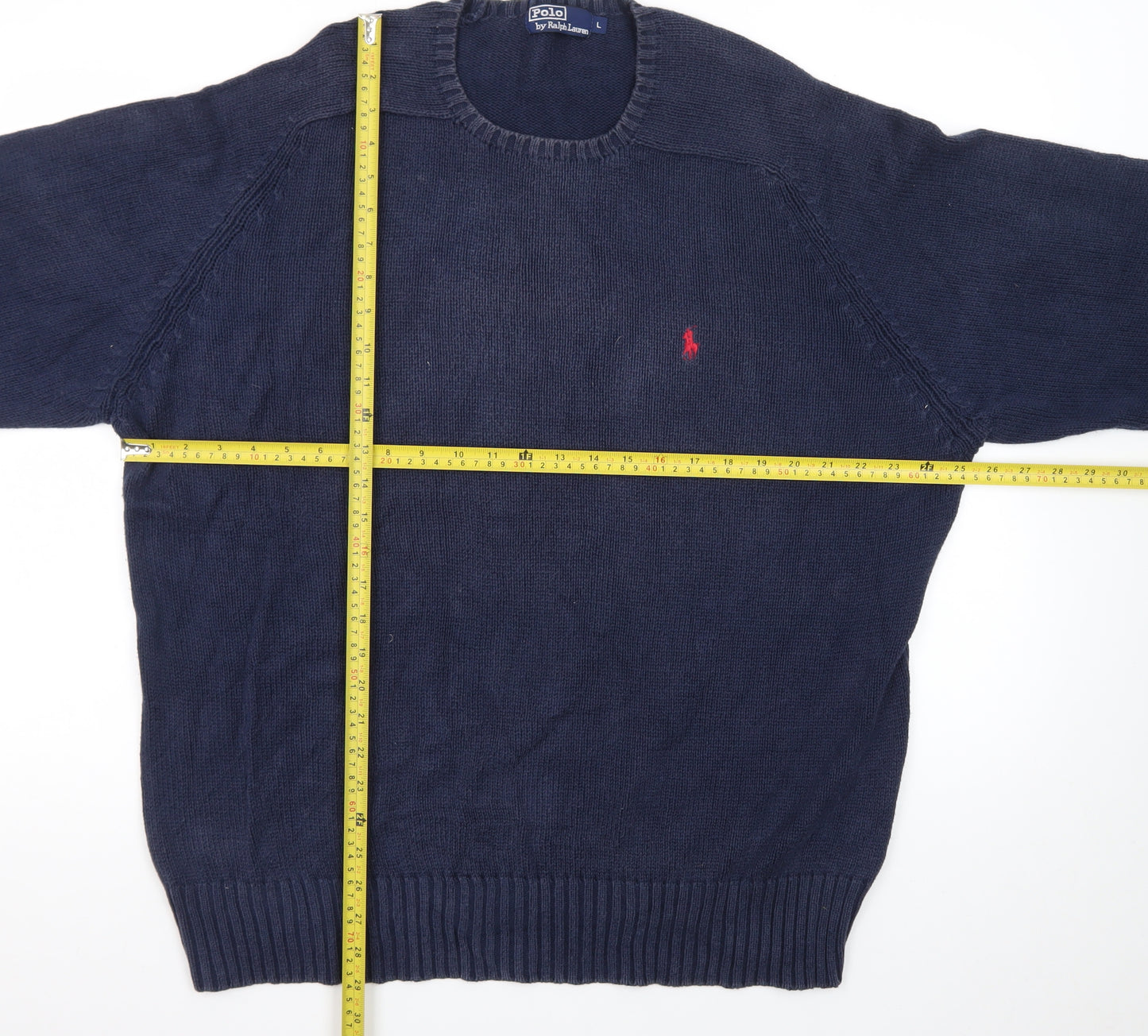 Ralph Lauren Men's Blue Cotton Crew Neck Jumper Size L
