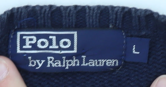 Ralph Lauren Men's Blue Cotton Crew Neck Jumper Size L