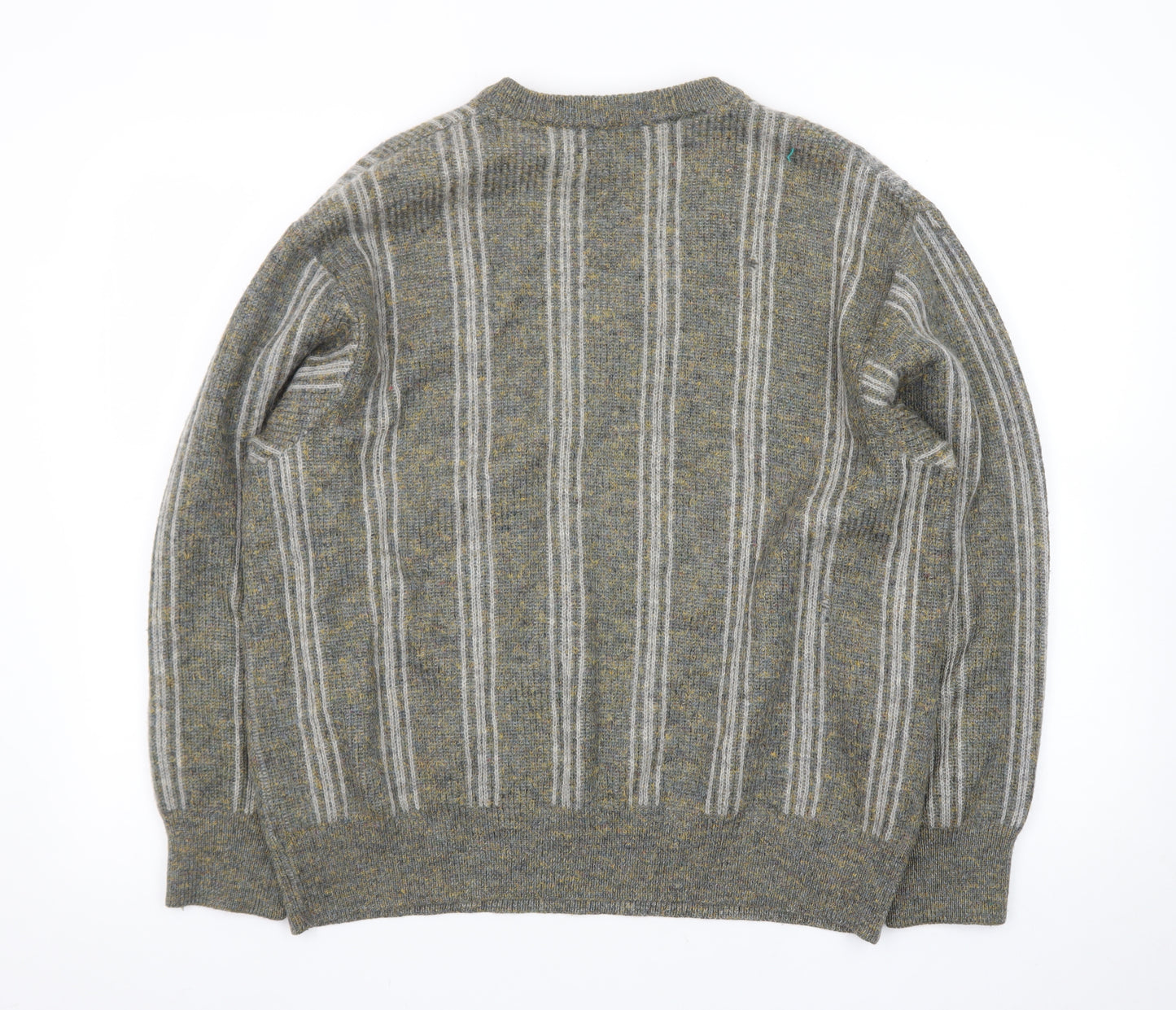 Strickschön Men’s Grey Wool Blend V-Neck Geometric Jumper XL
