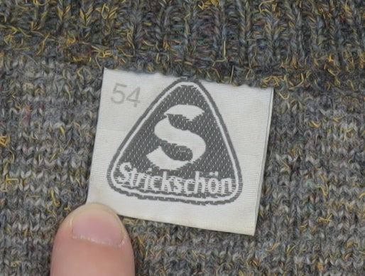 Strickschön Men’s Grey Wool Blend V-Neck Geometric Jumper XL