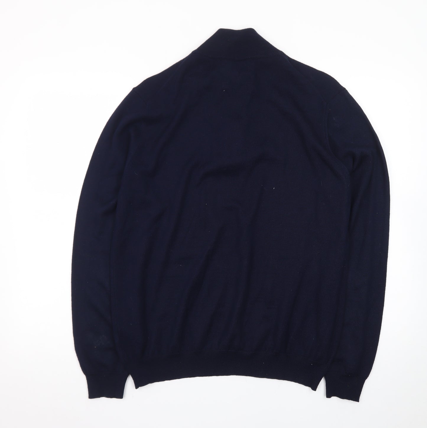 Marks and Spencer Mens Blue High Neck 1/2 Zip Wool Blend Jumper L
