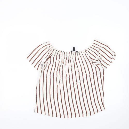 New Look Women’s White Striped Off Shoulder Cotton Blouse Size 10