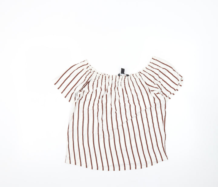 New Look Women’s White Striped Off Shoulder Cotton Blouse Size 10