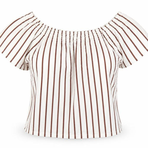 New Look Women’s White Striped Off Shoulder Cotton Blouse Size 10