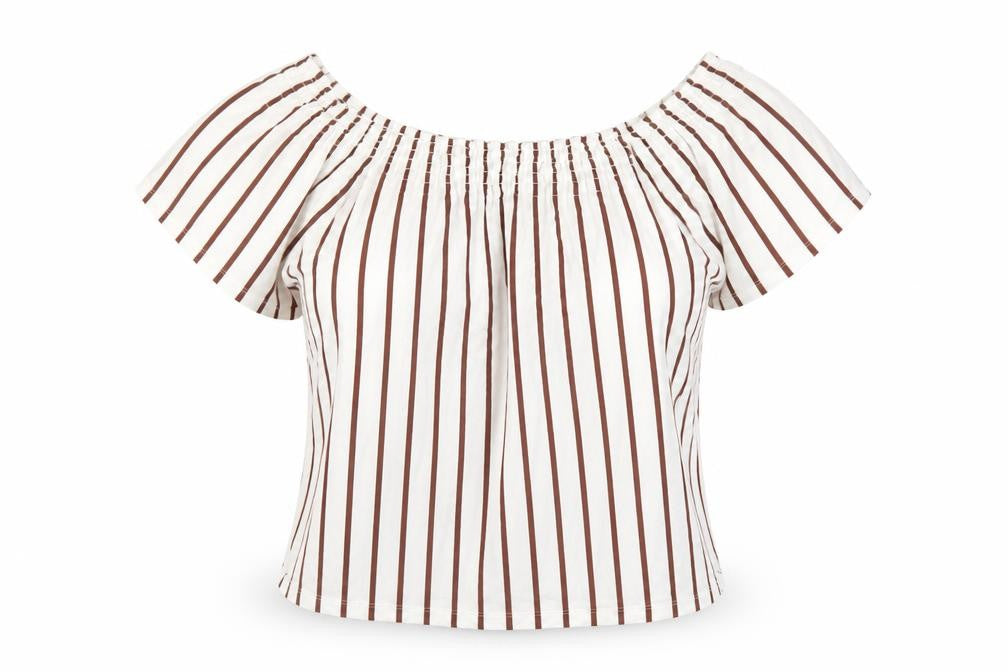 New Look Women’s White Striped Off Shoulder Cotton Blouse Size 10