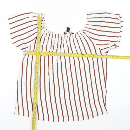 New Look Women’s White Striped Off Shoulder Cotton Blouse Size 10