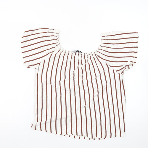 New Look Women’s White Striped Off Shoulder Cotton Blouse Size 10