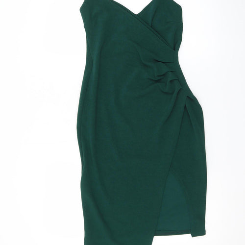 PrettyLittleThing Women’s Green Size 10 Bodycon Ruched Dress