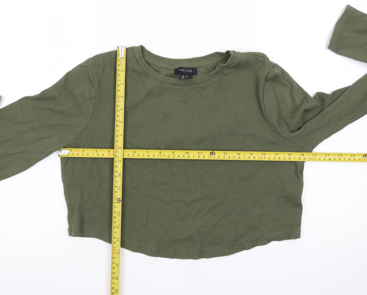New Look Women's Green Long Sleeve Crew Neck Slim Fit Jumper Size 18