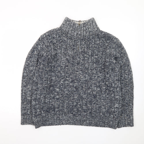 Marks and Spencer Men's Grey Chunky-Knit High Neck Wool Jumper Size M