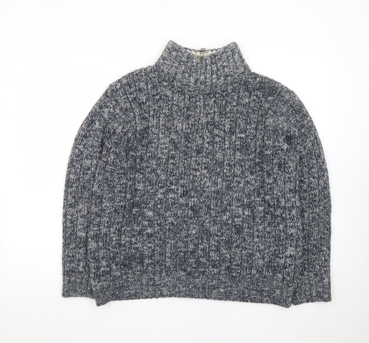Marks and Spencer Men's Grey Chunky-Knit High Neck Wool Jumper Size M