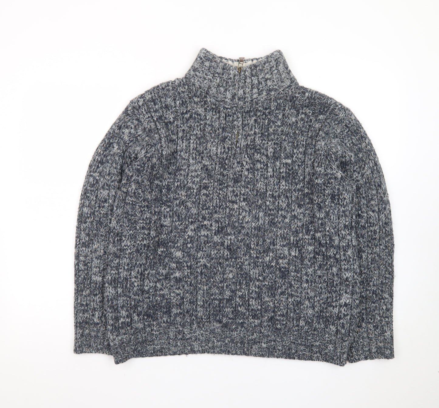 Marks and Spencer Men's Grey Chunky-Knit High Neck Wool Jumper Size M