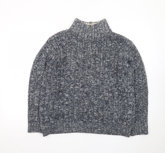 Marks and Spencer Men's Grey Chunky-Knit High Neck Wool Jumper Size M
