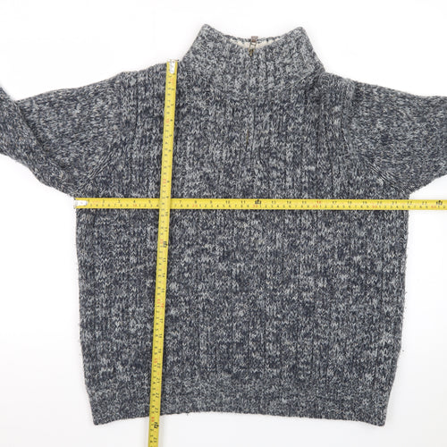 Marks and Spencer Men's Grey Chunky-Knit High Neck Wool Jumper Size M