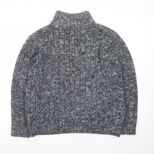 Marks and Spencer Men's Grey Chunky-Knit High Neck Wool Jumper Size M