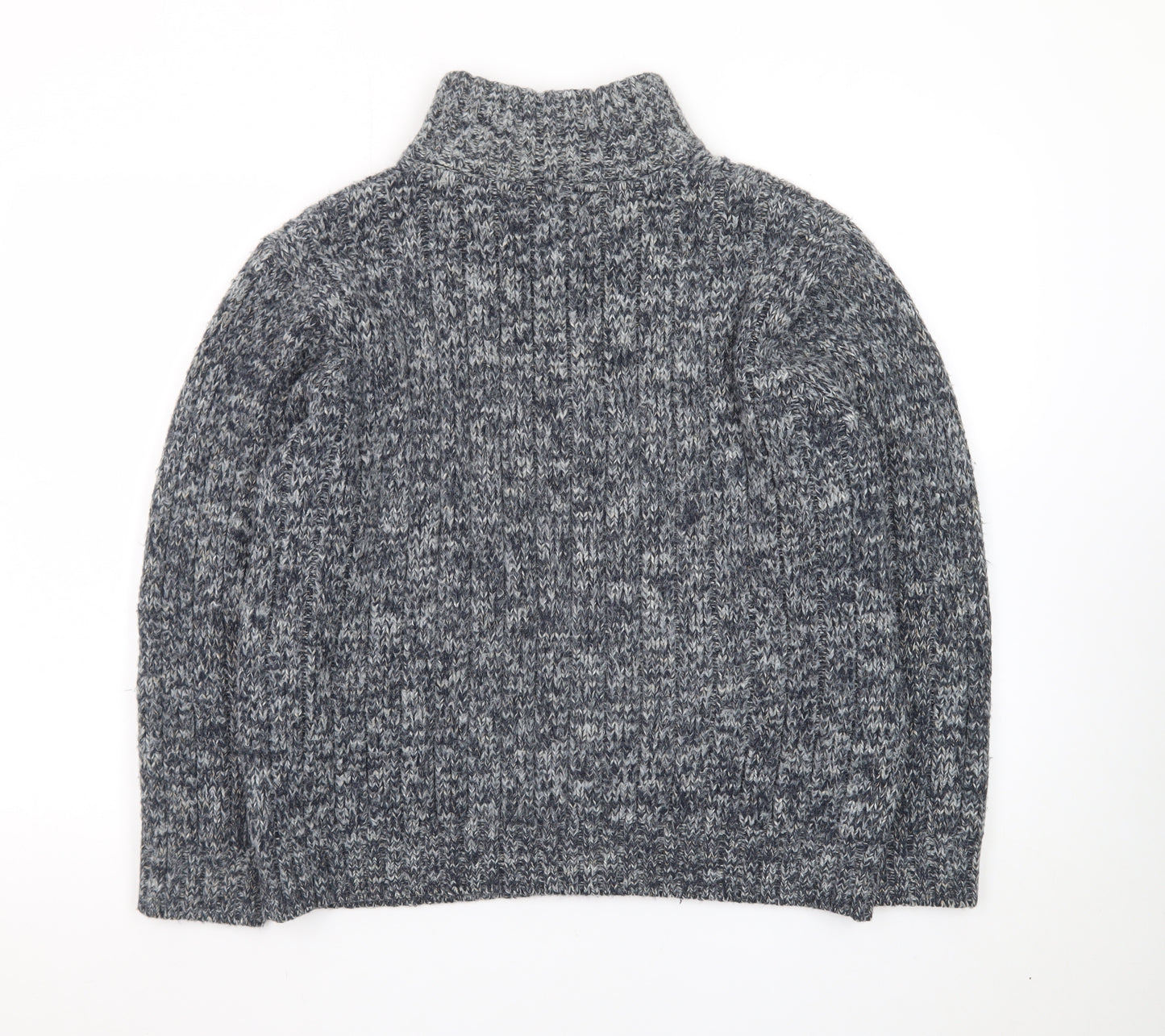 Marks and Spencer Men's Grey Chunky-Knit High Neck Wool Jumper Size M