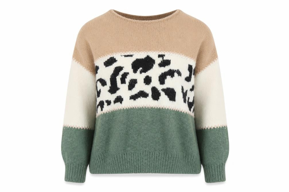 Front view of U women’s multicoloured animal print jumper one size