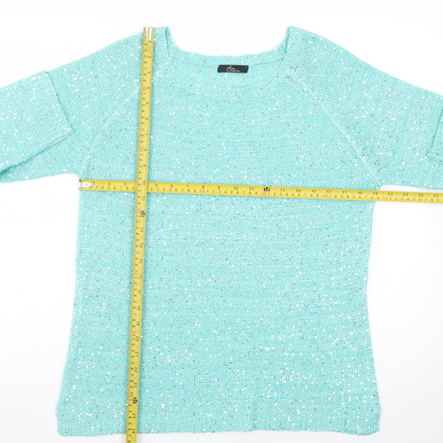 Bm Collection Women's Green Sequin Knit Boat Neck 3/4 Sleeve Jumper M