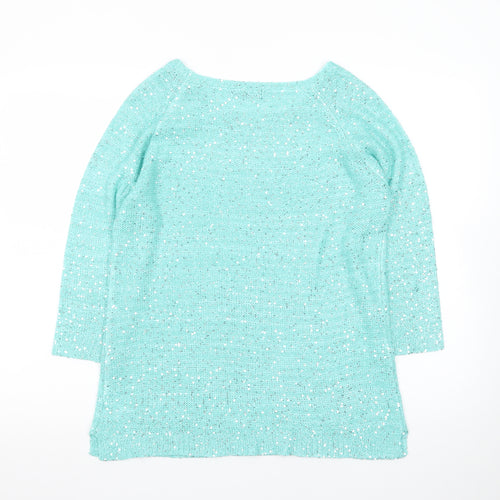 Bm Collection Women's Green Sequin Knit Boat Neck 3/4 Sleeve Jumper M