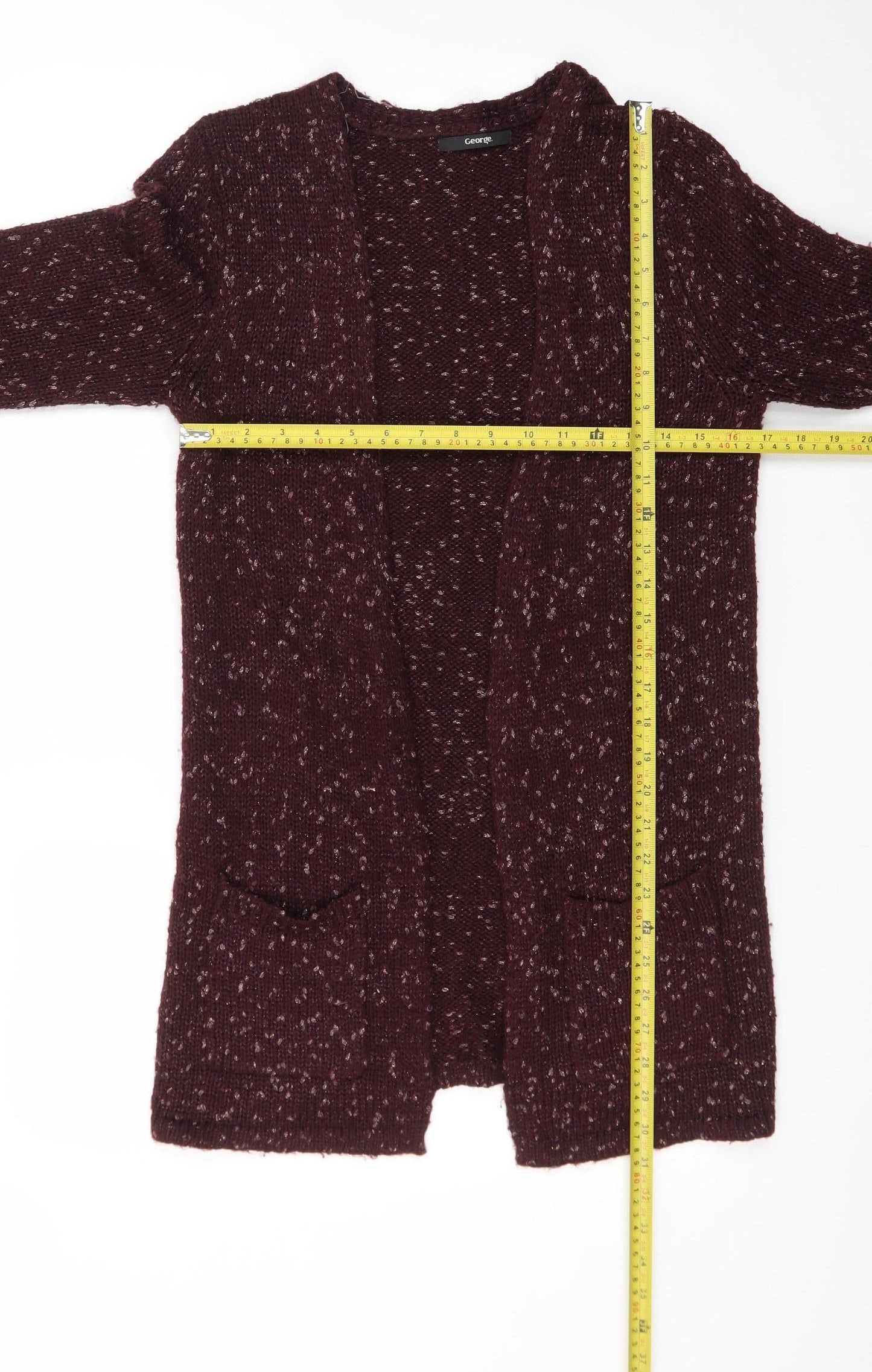 George Women’s Brown Cardigan Size 10 Chunky Knit Open Front Jumper